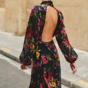 Lulus Graceful Arrival Black Floral Burnout Backless Maxi Dress - Size XS